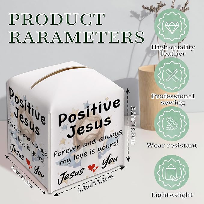Positive Jesus Tissue Box Cover Square, Catholic Religious Waterproof Leather - Image 2