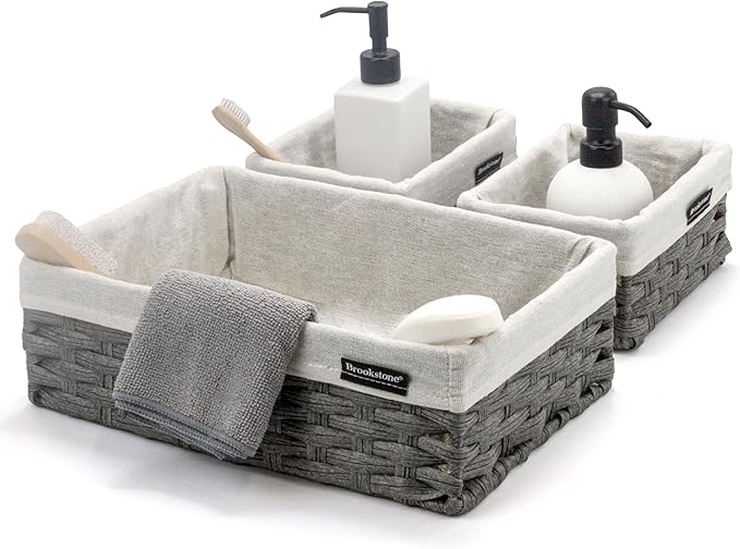 Brookstone Wicker Shelf Storage Basket Decorative Shelf Bin, bathroom - Image 5