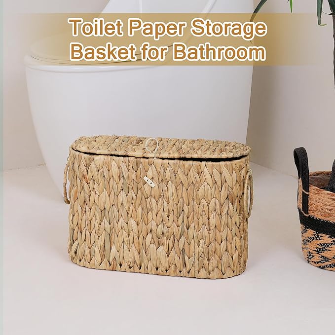 efluky Toilet Paper Storage Basket, Water Hyacinth Slim Toilet Paper Holder - Image 6