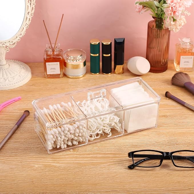 Qtip Holder Transparent 3 Compartments Cotton Ball and Swab Holder Organizer - Image 6
