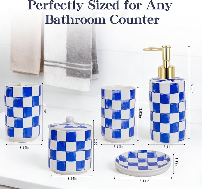 Ceramic Bathroom Soap Dispenser Set, Checkered Bathroom Vanity Set - Image 5