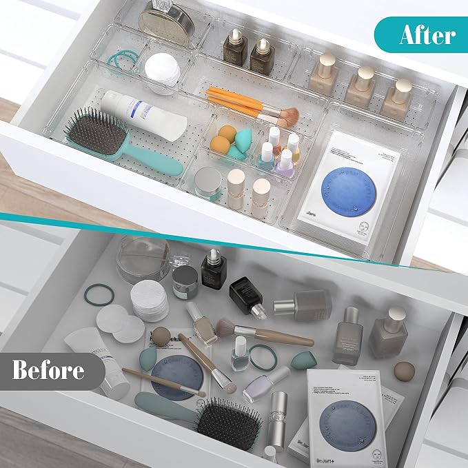 23 PCS Clear Plastic Drawer Organizers Set, 4 Size Desk Drawer Organizer Trays - Image 4