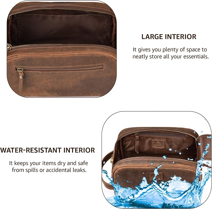 King-Size Premium Leather Toiletry Travel Pouch – Handcrafted Vintage Dopp Kit - Image 3