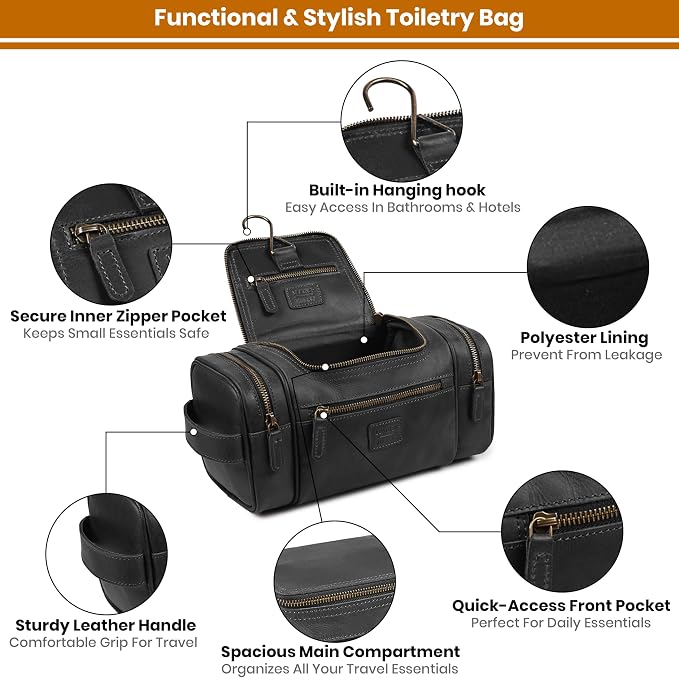 LEATHER VILLAGE Genuine Leather Travel Dopp Kit - Image 4