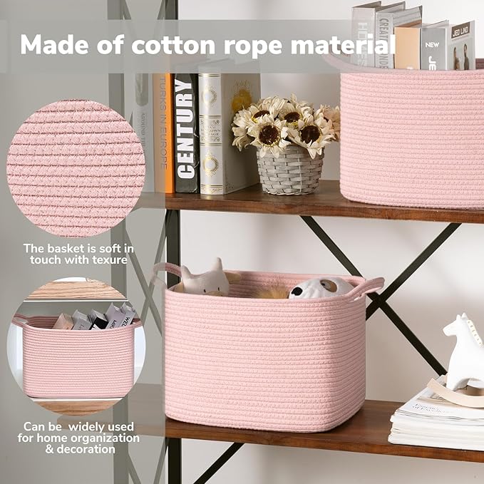 Goodpick Pink Storage Baskets for Organizing, Woven Rope Baskets for Shelves - Image 4