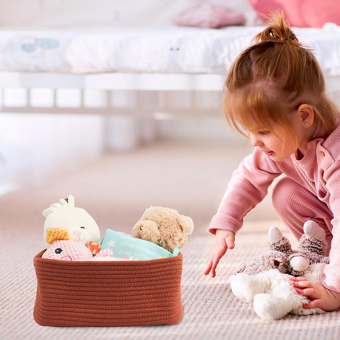 Small Woven Storage Baskets 12“X8”X5“ Decorative Rope Bins - Image 3