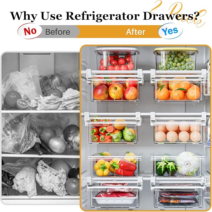 SNSLXH 2 Pack Refrigerator Drawer Organizer, Pull Out Shelf Storage Transparent - Image 7