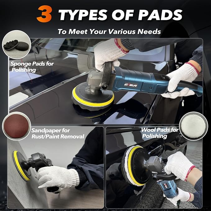 GEVEELIFE Buffer Polisher, 6 Inch/7 Inch 1600W Rotary Car Buffer Polisher Waxer - Image 6