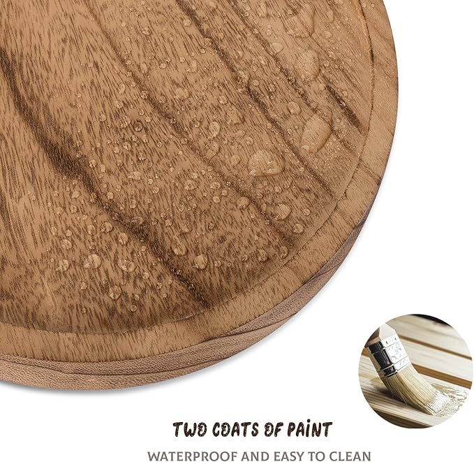 Round Decorative Tray Wood Bathroom Counter Organizer Farmhouse Kitchen Decor - Image 4