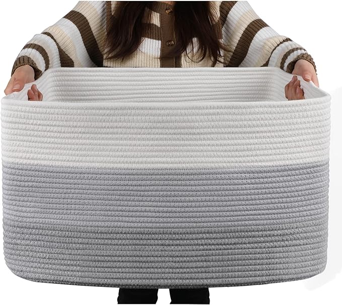 OIAHOMY Large Blanket Basket, 22”x17”x12” Rectangle Woven Baskets, Nursery by MasterofSpaceOptimization