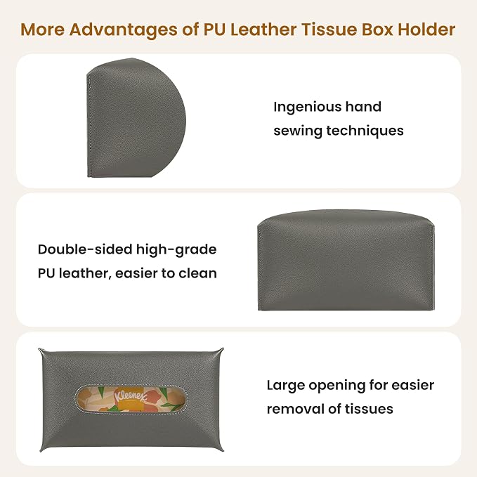 Long Tissue Box Cover, PU Leather Tissue Holder Rectangle, Facial Paper - Image 5