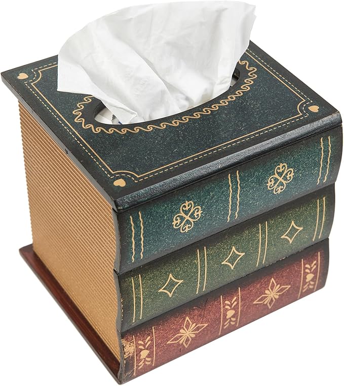 Crafted Classical Retro Wooden Antique Book Tissue Box Cover Square Tissue by VERGOODR