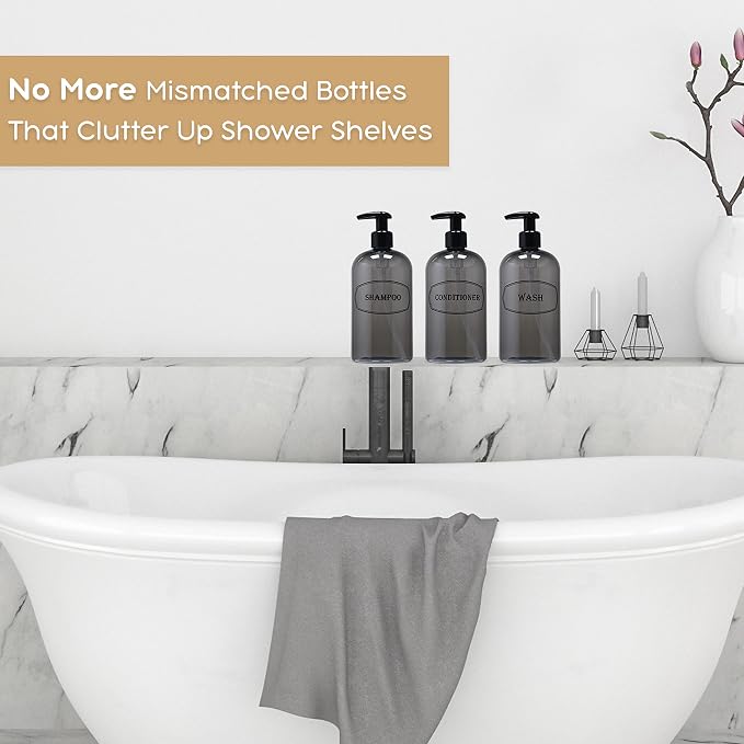 Bottiful Home-16 oz Shampoo, Conditioner, Wash Refillable Empty Plastic Pump - Image 3