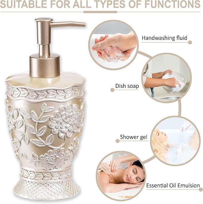 Zahari Home 4pc Rose Vine Bathroom Accessories Sets Lotion Pump, Tooth Brush - Image 3