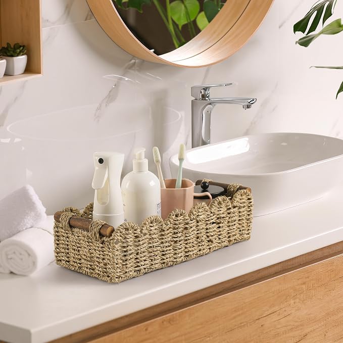 Toilet Paper Storage Basket Bathroom Counter Organizer Wicker Baskets - Image 4