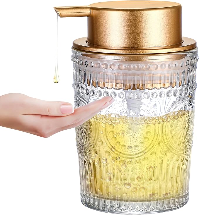 8 Oz Glass Dish Soap Dispenser, Refillable Round Dish Lotion Dispensing by MKLZ