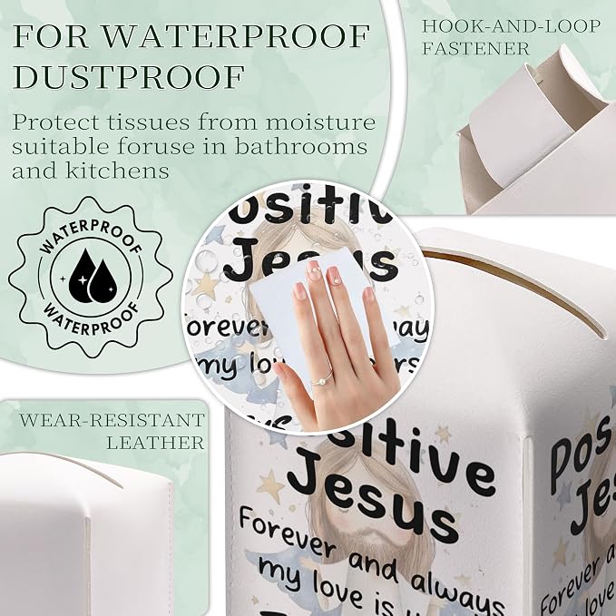 Positive Jesus Tissue Box Cover Square, Catholic Religious Waterproof Leather - Image 7