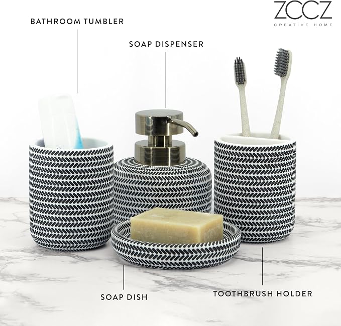 ZCCZ Black and White Bathroom Accessories Set, 4 Pieces - Image 3