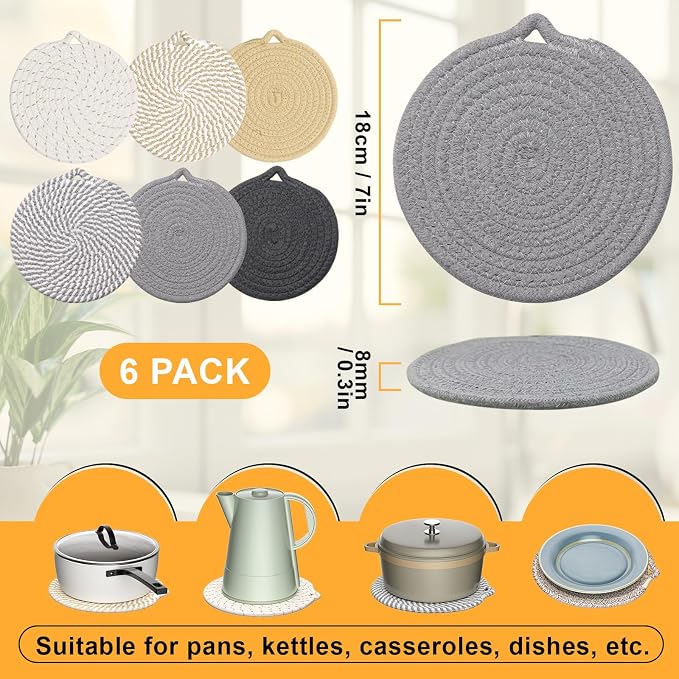 7" Trivets for Hot Dishes, 6 Pack Hot Pads for Kitchen Counter & Dining Table - Image 2