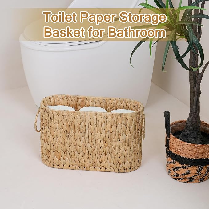 efluky Toilet Paper Storage Basket, Water Hyacinth Slim Toilet Paper Holder- - Image 7