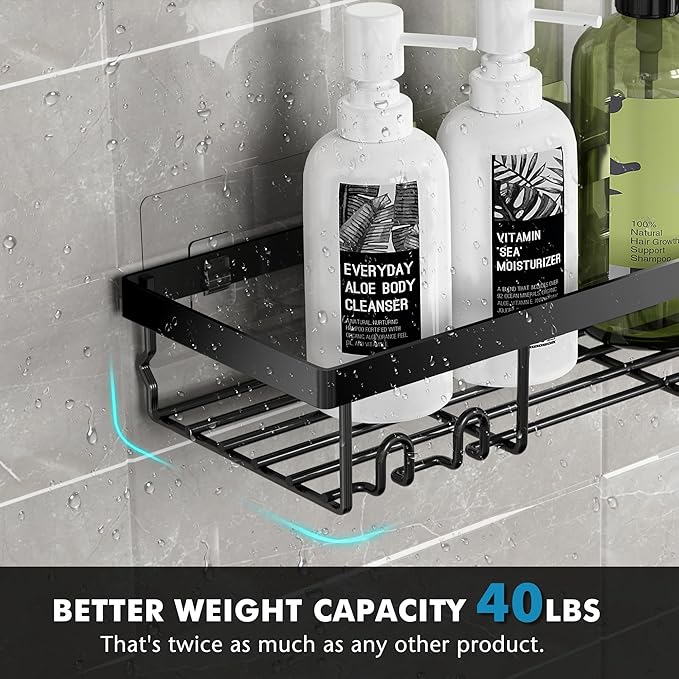 Moforoco Large Shower Caddy Shelf Organizer Rack, Self Adhesive Black Bathroom - Image 3