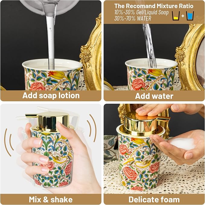 Vintage Rose Ceramic Foaming Soap Dispenser - Image 4