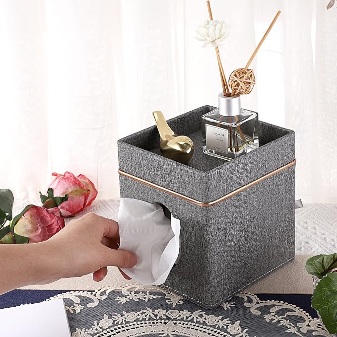 Sumnacon Tissue Box Cover Square Linen Tissue Box, Cube Tissue Box Holder - Image 6