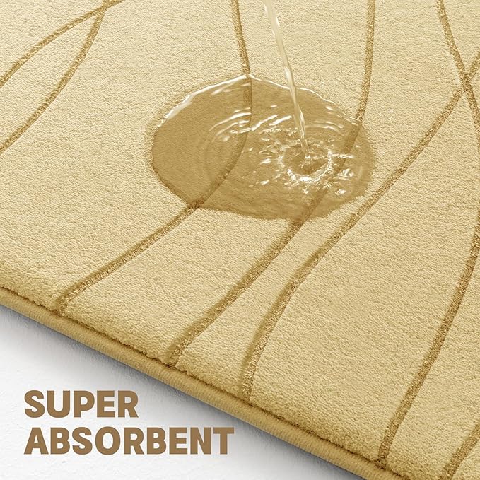 YIHOUSE Memory Foam Beige Bathroom Rug Sets 5 Piece, Ultra Absorbent Bath Mat - Image 3
