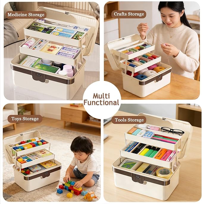 3-Layer Plastic Tackle Lock Box Organizers Storage, Portable Folding Sewing Box - Image 3