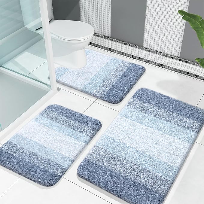 OLANLY Bathroom Rugs Sets 3 Piece, Soft Absorbent Microfiber Bath Mats and by OLANLY