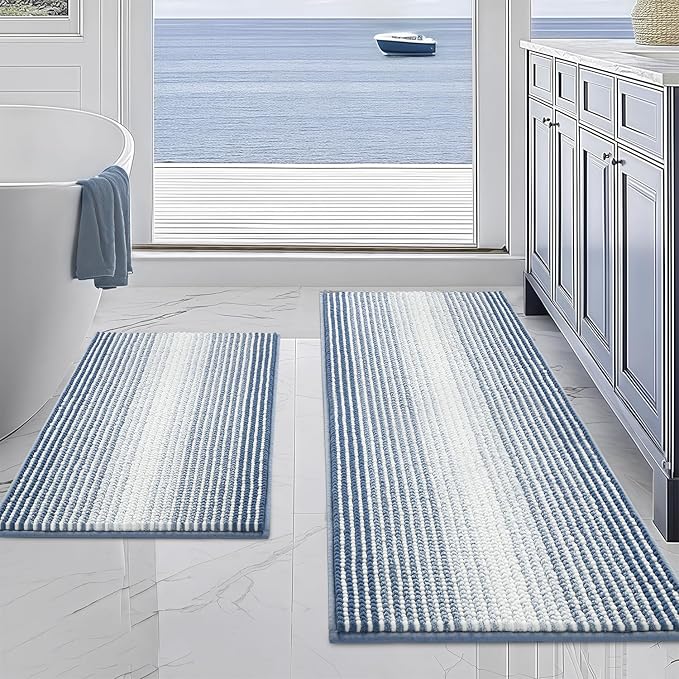 BSICPRO Bathroom Rugs and Mats Sets, 2 Piece Thick Absorbent Chenille Non Slip by BSICPRO