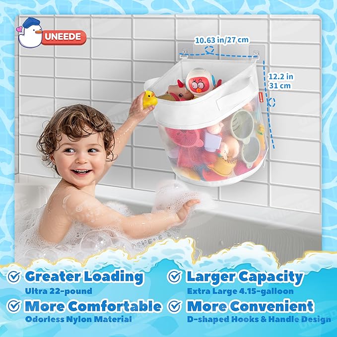 UNEEDE Bath Toy Organizer, 4 Gallons Bathtub Toy Storage Organizer, Quick - Image 7