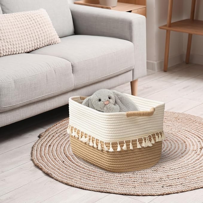 TeoKJ Woven Storage Bin Set of 3, Cotton Rope Basket - Image 8