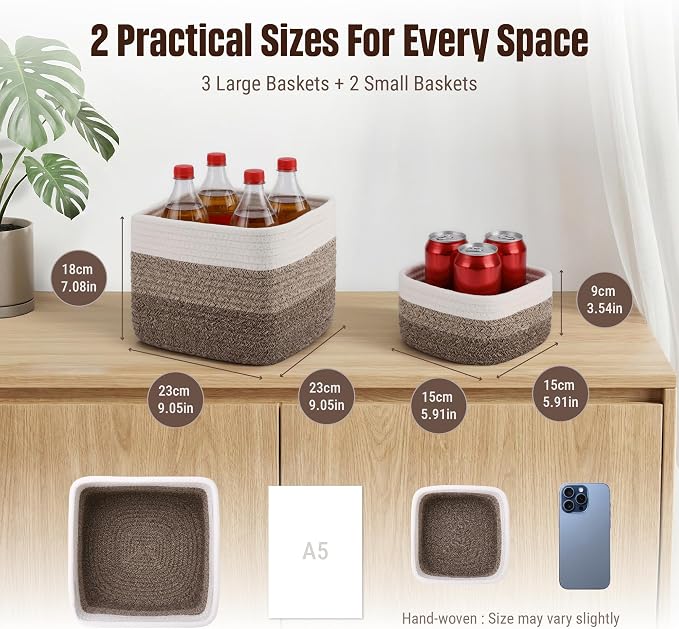 5-Pack Storage Cubes Woven Rope Baskets - Image 2