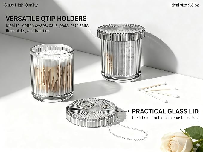 2 Pack Glass Qtip Holder Dispenser Set - Image 5