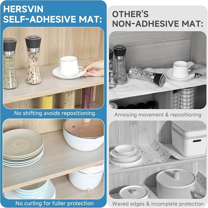Hersvin Shelf Liners 10 in x 20 ft Self-Adhesive EVA Drawer Mats, Cupboard - Image 3