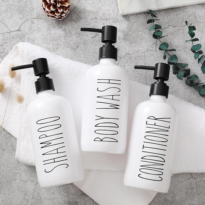 HOMCDALY Shampoo and Conditioner Dispenser Set of 3, 21oz Shower Soap Bottles - Image 7