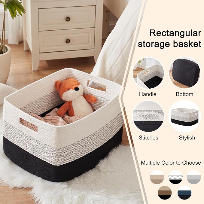 OIAHOMY Large Blanket Basket, 22”x17”x12” Rectangle Woven Baskets, Nursery - Image 5