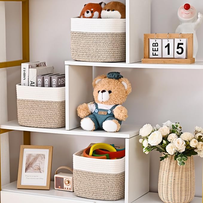 3 Pack Cube Storage Bin, 9”x9”x7” Cotton Rope Woven Baskets - Image 3