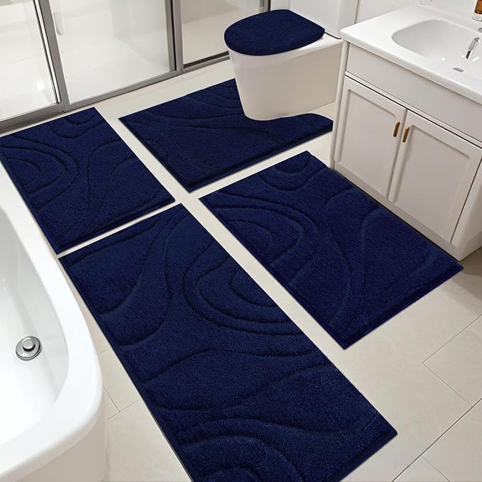 HEBE Bathroom Rugs Sets 5 Piece, Soft Absorbent Microfiber Bath Mat by HEBE