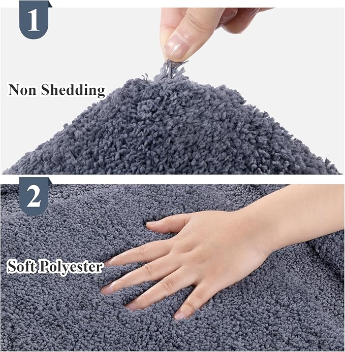SHACOS Dark Grey Bathroom Rugs Sets 3 Piece, Soft Fluffy Water Absorbent - Image 4