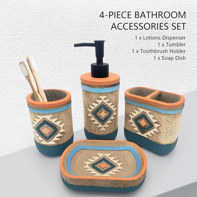 Bathroom Accessory Sets 4PCS Bathroom Accessories Set Complete Tribal Home - Image 2
