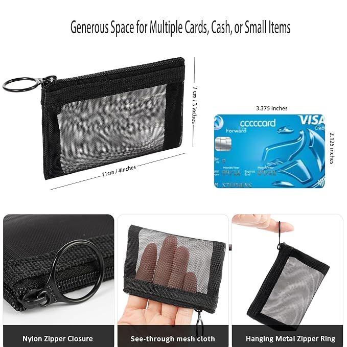 Patu Mini Zipper Mesh Bags, Size XS / A8, 5 Pieces, Keychain Pouch Key Holder - Image 4