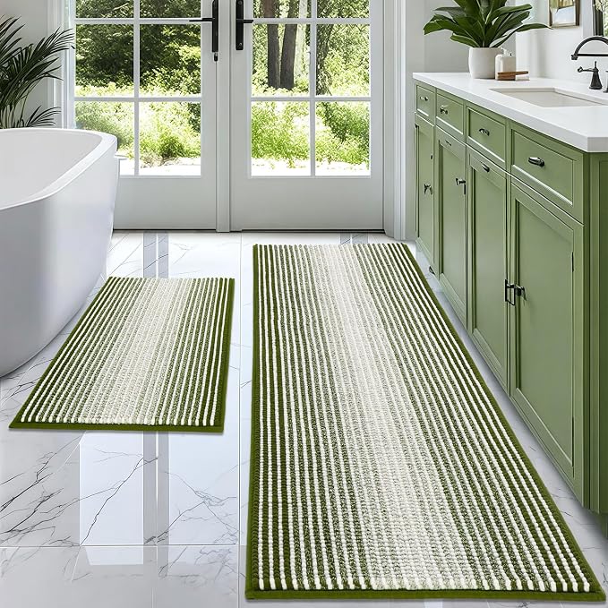 BSICPRO Bathroom Rugs and Mats Sets, 2 Piece Thick Absorbent Chenille Bath Mat by BSICPRO