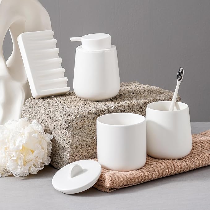 Ceramic Bathroom Accessories Set, Lotion Soap Dispenser and Toothbrush Holder - Image 5