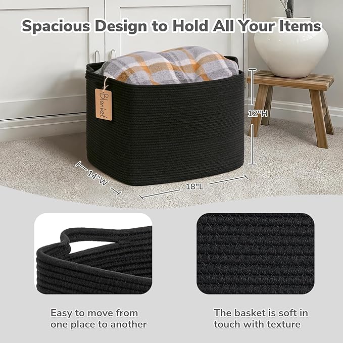 Goodpick Woven Storage Baskets for Organizing, Nursery Cotton Rope Basket for - Image 3