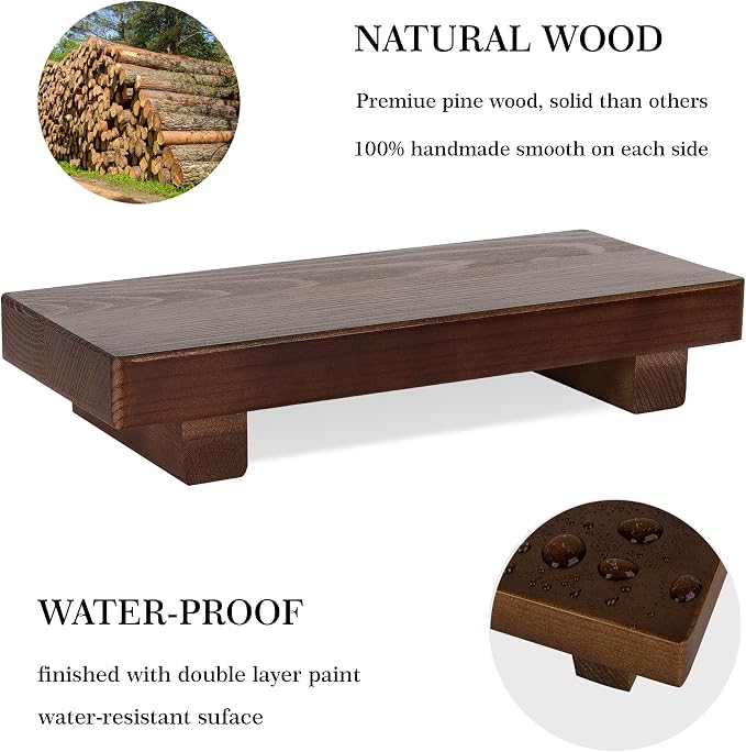 Bathroom Counter Organizer Wood Pedestal Stand Farmhouse Decorative Tray Soap - Image 3
