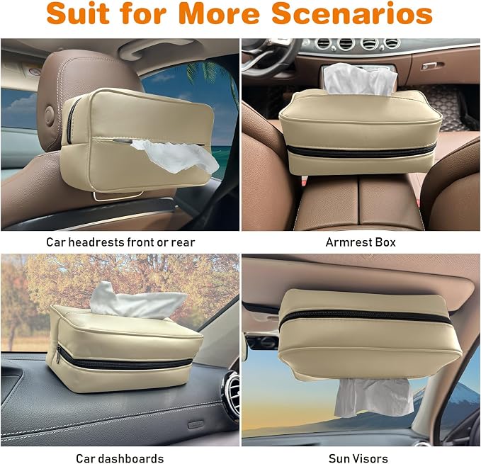 Large Car Tissue Holder for 120 Standard Tissues, Premium PU Leather Tissue - Image 6