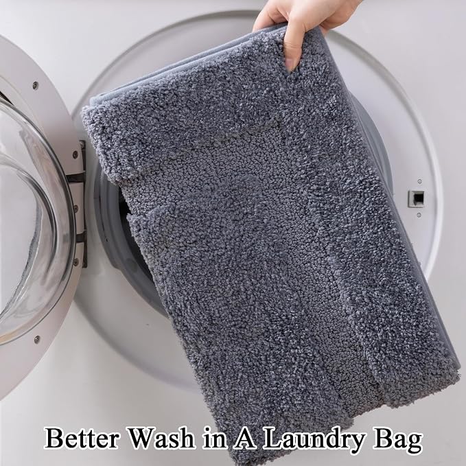 SHACOS Grey Bathroom Rugs Sets 3 Piece, Soft Fluffy Water Absorbent Bath Rugs - Image 6