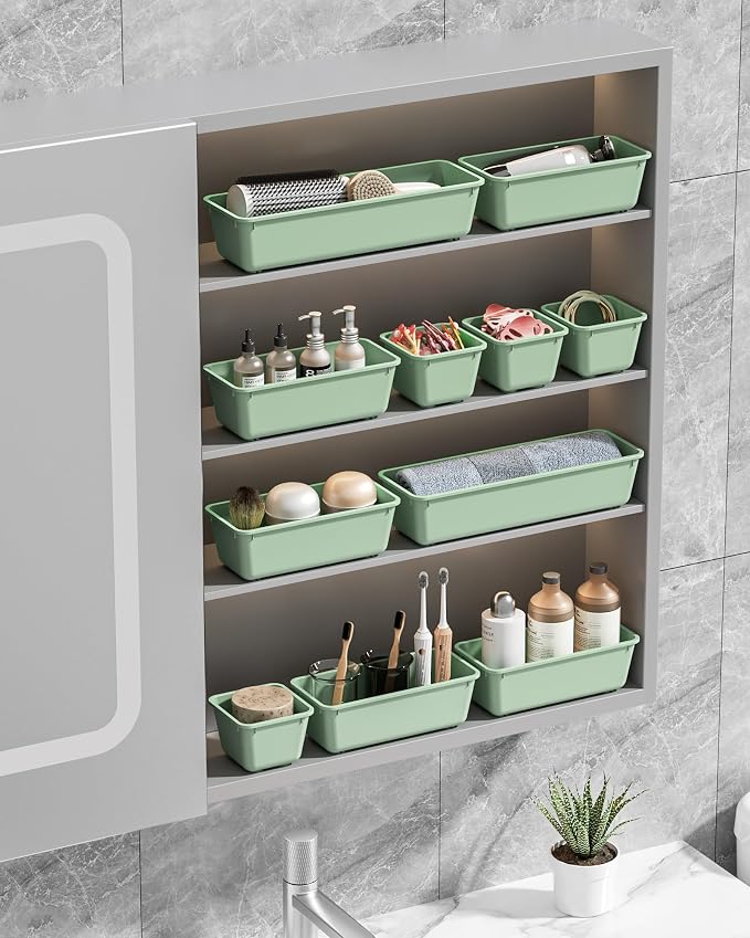 13 Pack Plastic Drawer Organizers Set, 3 Sizes Desk Drawer Organizer Trays - Image 7